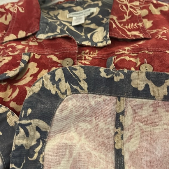Coldwater Creek Red Denim Floral Jacket SZ L - Picture 7 of 8